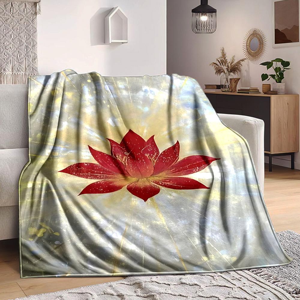 

1PC Lotus Flower Decorative Print Blanket, Throw For Sofa, Bed, Travel, Printing Blanket With Soft And Warm Fabric yy250918203 75x90cm