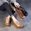 Genuine Leather Round Toe Lace Up Flat Shoes Retro Versatile Soft Sole Women's Shoes