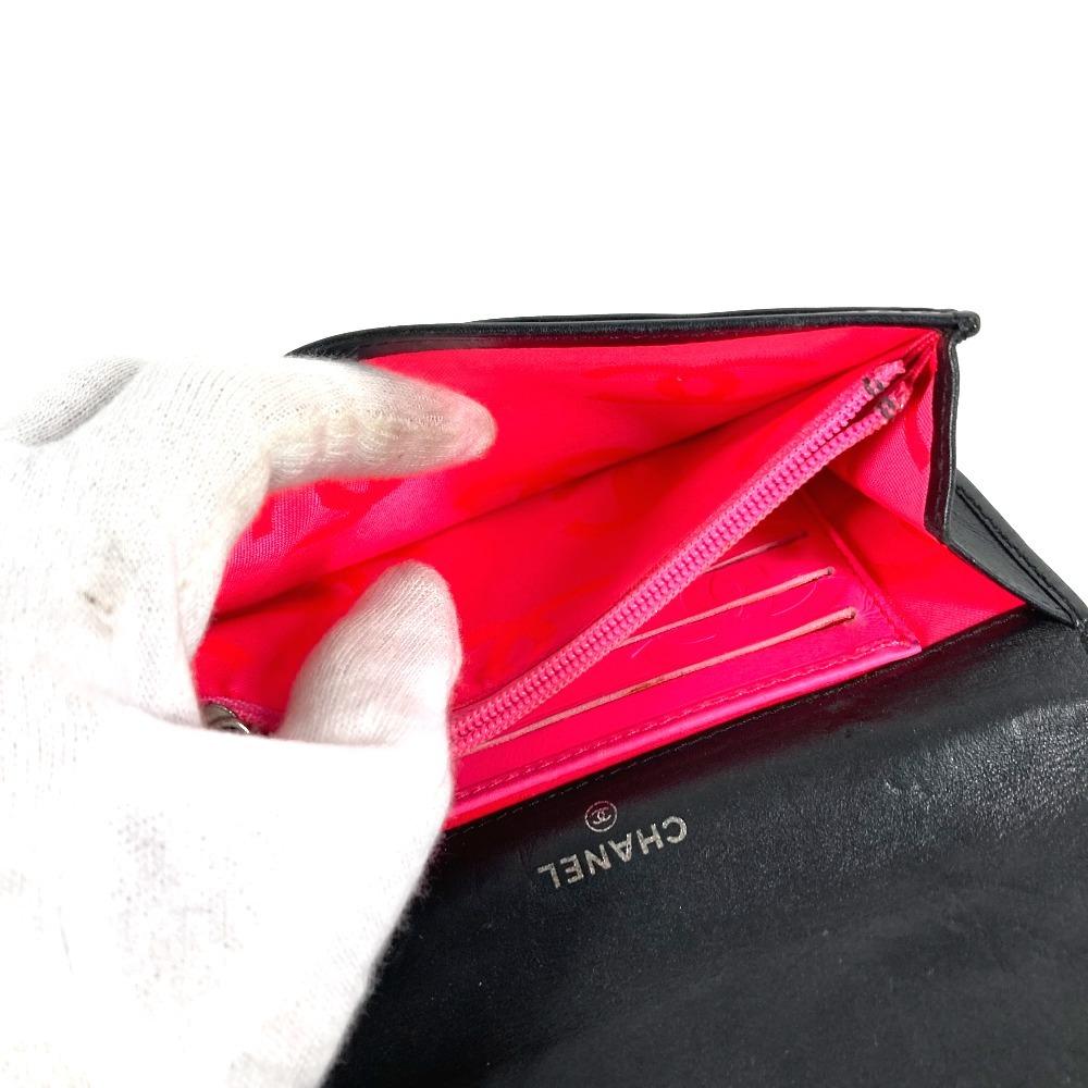 Chanel Cambon Line CC CC Mark Logo Compact Folded Wallet Leather Black/White