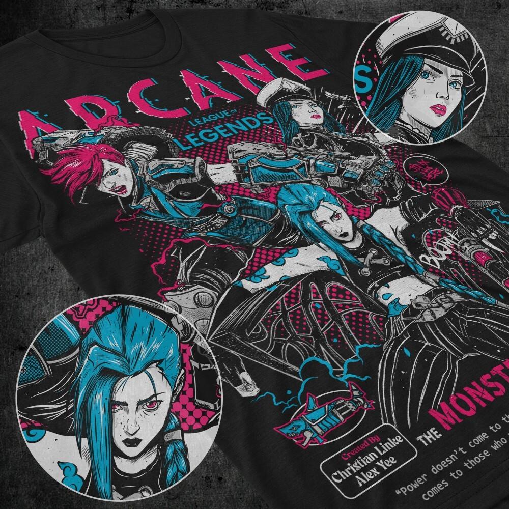 Jinx Arcane T-Shirt Japanese Anime Cartoon Jinx Arcane Graphic T-Shirt All Size