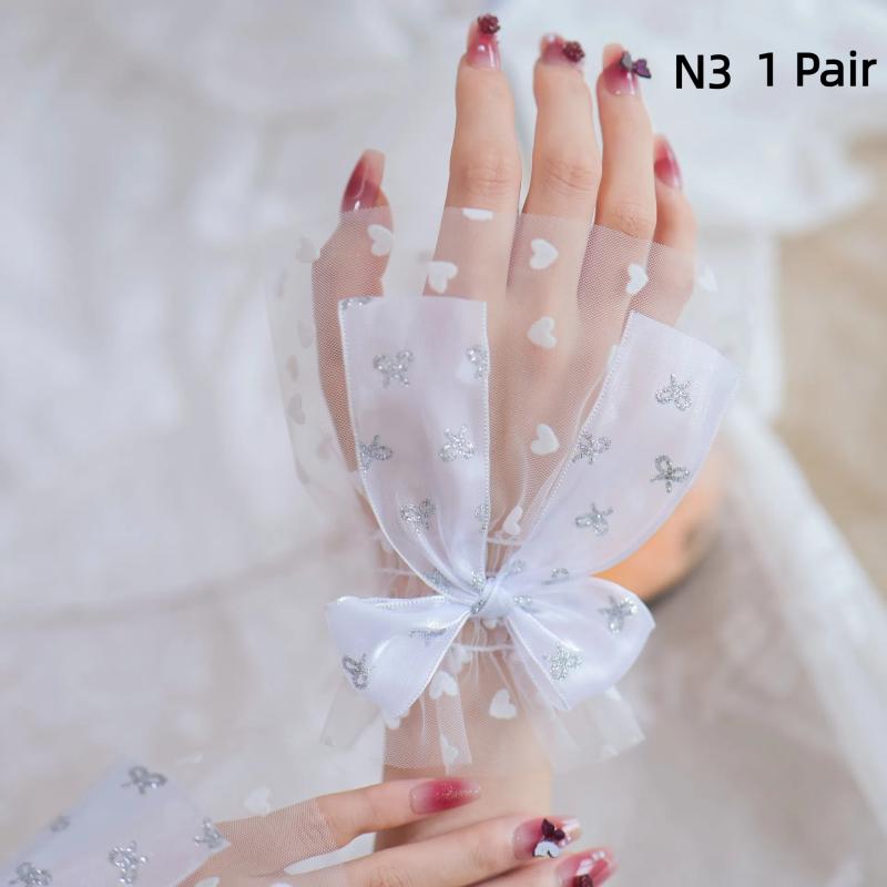 1 Pair Nail Art Tulle Photo Bow Glove Fake Pleated Cuff Manicure Photography Props Nail Tips Display Sleeve  Accessories