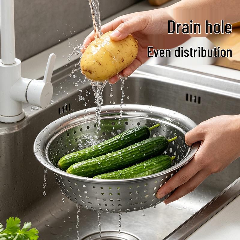 Large Hole Stainless Steel Colander Set for Washing Vegetables and Fruits