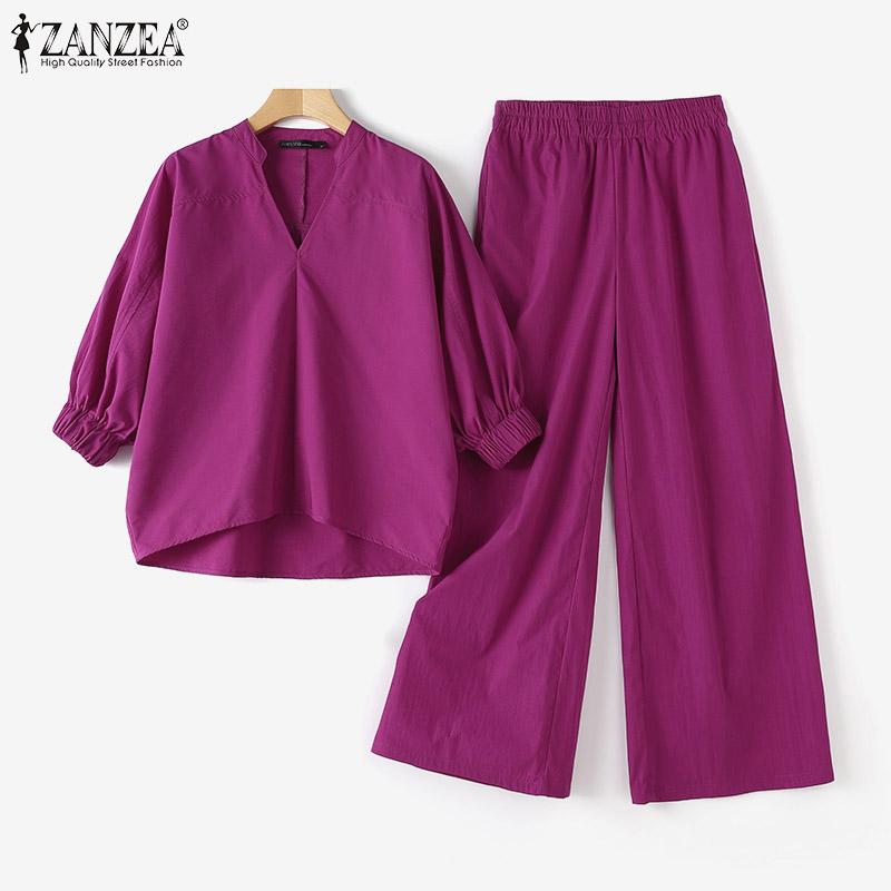 

ZANZEA Женская блузка и брюки, летний повседневный брючный костюм из двух предметов