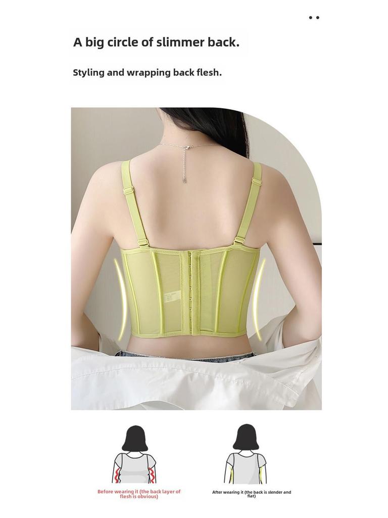 Adjustable Women's Bra: Side Breast Correction, Anti-Sagging, Eight-Row Buckle, Soft Steel Ring, Summer Thin Style.