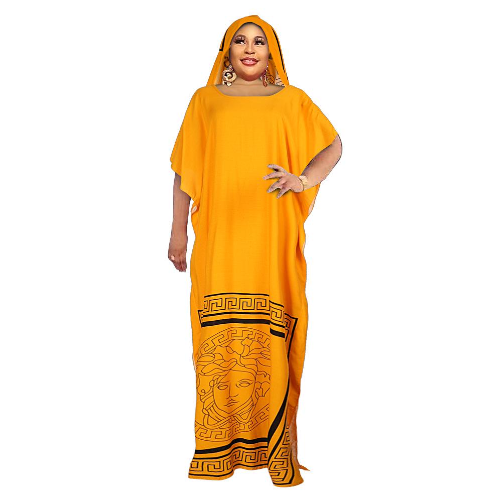Color Block Chiffon Dress with Headscarf - Plus Size African Muslim Women's Long Robe