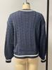 2024 European & American Color Block V-Neck Cable Knit Sweater - Autumn/Winter Loose Fit Women's Fashion.