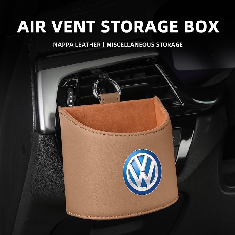 WET1 Car Air Vent Pocket Storage Box Nappa Leather Vent Hanging Organizer For Volkswagen VW Golf 4 5 6 7 Polo Jetta Sagitar Magotan