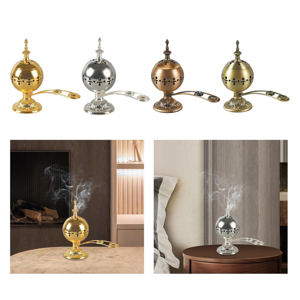 Metal Incense Burner Ornament Antique Style Censer for Desktop Living Room Yoga Bedroom Decoration