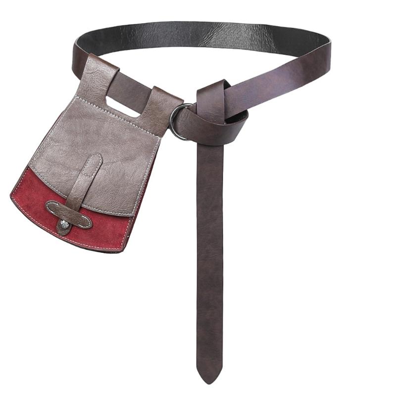 Medieval Style Waist Band Sash Adjustable Faux Leather Belt and Pouch Set for Cosplay Renaissance Event