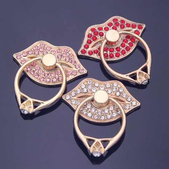 Finger Ring Holder Degree Rotating Metal Universal 360 Rhinestone Lips Shape Phone Ring