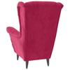 Velvet Armchair with Footstool in Burgundy Red