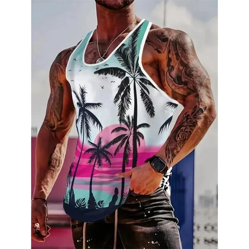 T-shirt da Uomo Estiva Senza Maniche con Stampa 3D Moda Versatile Traspirante Tendenza Casual