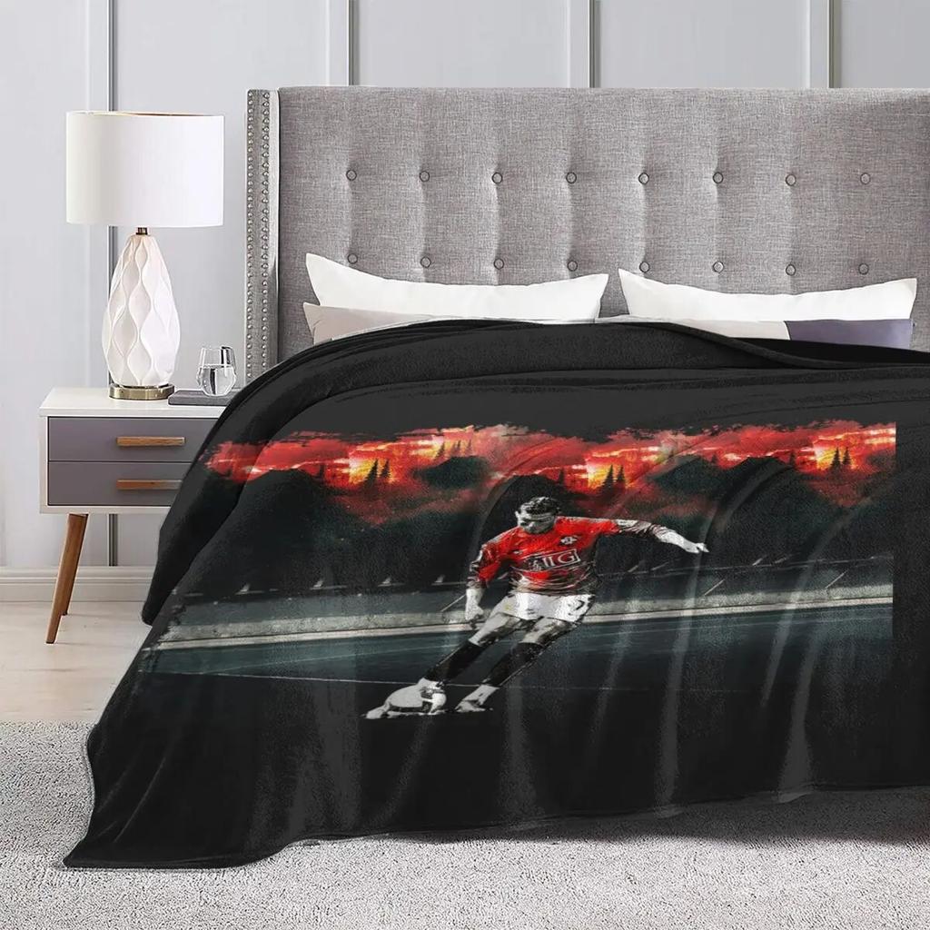 CR Blanket Shoot Footballer Airplane Travel Flannel Throw Blanket Super Warm Couch Bed Design Bedspread Gift
