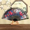 Lace Trim Edge Dance Prop Fan Plastic Ribs Floral Fabric Fan Elegant Handheld Fan  Women
