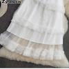 Autumn Sweet Retro Court Wood Ear Patchwork Irregular Cake Puffy Skirt Fairy Lace Mesh Half Skirt