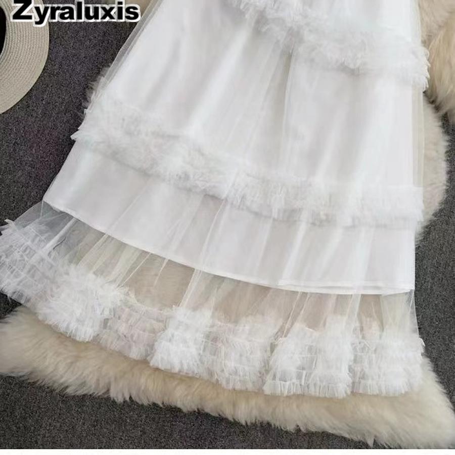 Autumn Sweet Retro Court Wood Ear Patchwork Irregular Cake Puffy Skirt Fairy Lace Mesh Half Skirt