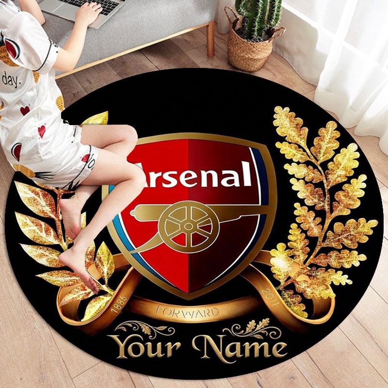 Arsenal F Benutzerdefinierter Name Runder Teppich, Teppich für Wohnzimmer Schlafzimmer Sofa Spielzimmer Dekoration, Rutschfeste Fußmatte