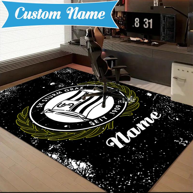 Tappeto Personalizzato con Nome e Stemma Sturm Graz, Tappeto da Gioco, Tappetino per Camera da Letto Soggiorno Ingresso, Idea Arredamento Casa Regalo per Natale Compleanno
