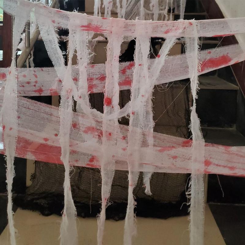 10M Scary Blood-Splattered Gauze Cloth Halloween Horror Decor Draping Doorways Windows Create a Haunted House Atmosphere