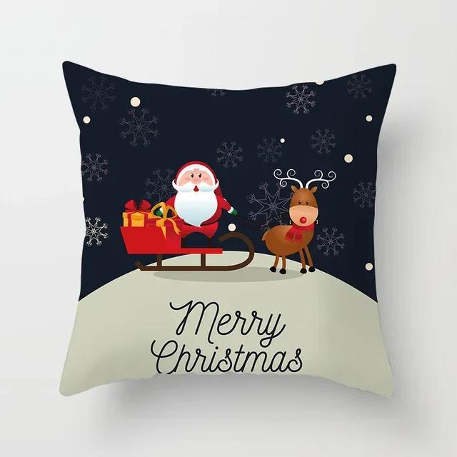 Merry Christmas Snowman Santa Claus Elk Print Pillowcase Xmas Decorativer Polyester Sofa Pillow Cover 45X45Cm Fundas De Cojin