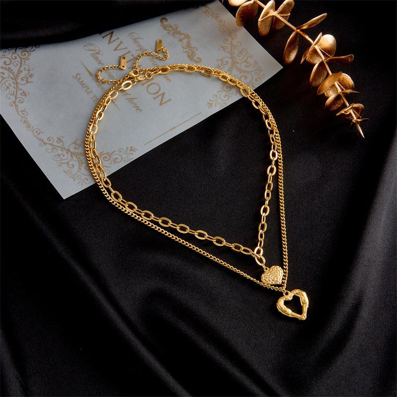 Stainless Steel Irregular Folds 2 Heart Love Necklace For Women Charm Party Accessories High-Quality Fashion Pendant Gifts