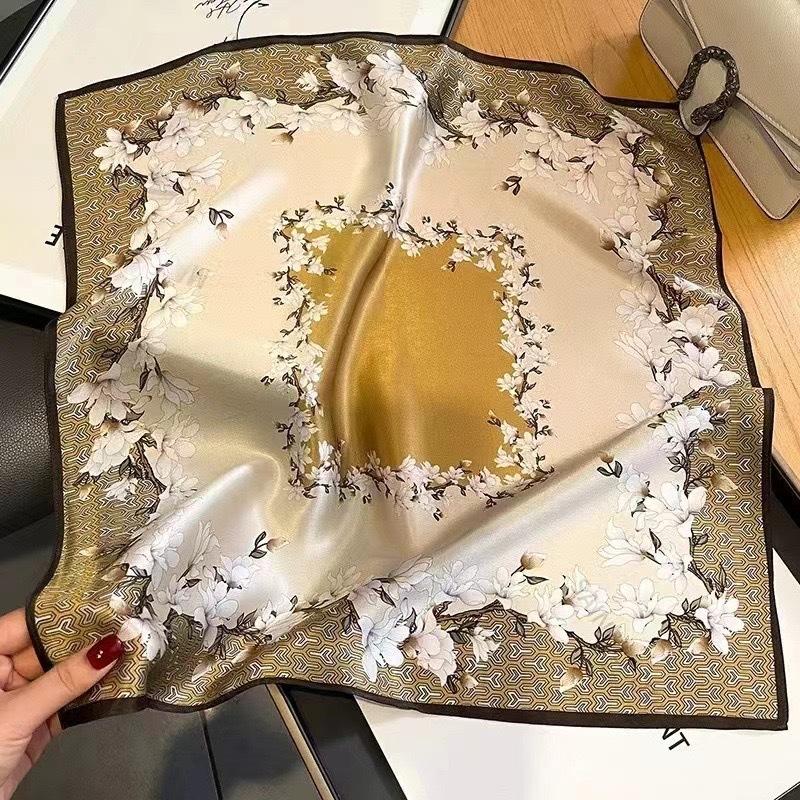 Luxury Satin Print Silk Scarf Square Women Streamer Neck Scarves Wrap Head Kerchief Beach Hair Band For Woman Bandana Summer