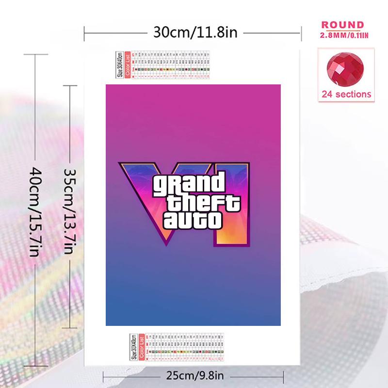 GTA6 100% Round Full Drill 5D DIY Diamond Painting Embroidery Cross Stitch Rhinestone Décor