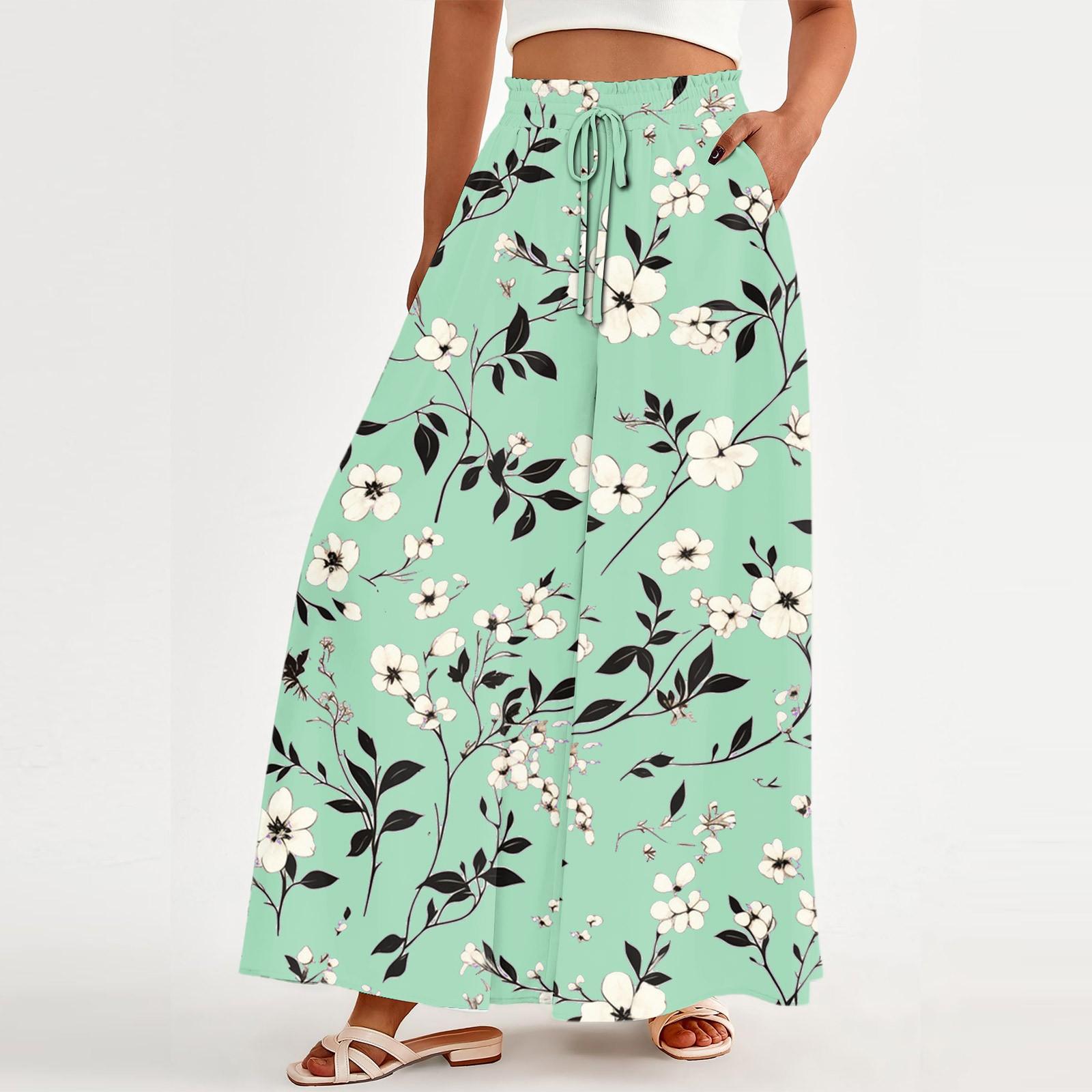 

Women s Loose Casual Pants Bohemian Floral Print High Waistband Bag Flowing Pants XXL