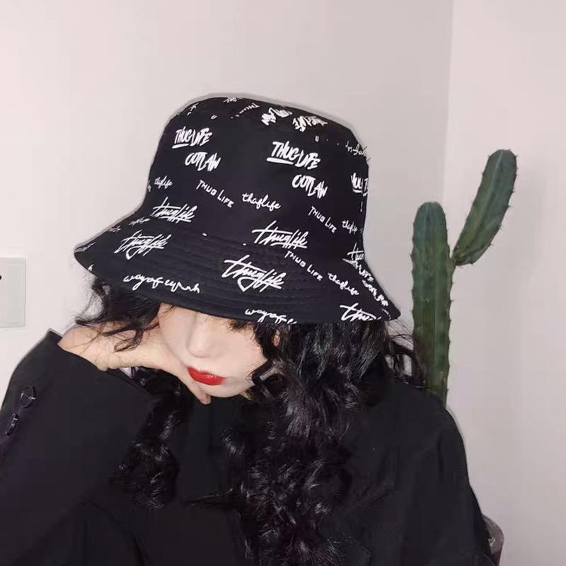 Hat female personality embroidered bucket hat sun hat female visor hat versatile hat male sunscreen basin hat