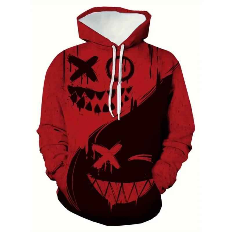 Men's Hoodie Print Black White Split Smiley Face Graffiti Hooded Sweatshirt Oversized Streetwear Pullover for Men Women