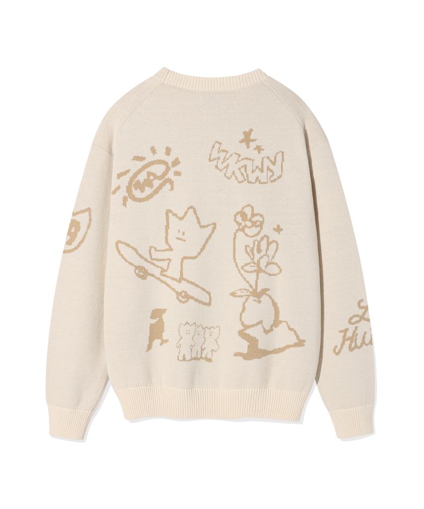 WACKY WILLY Jacquard Pullover Knit Cream