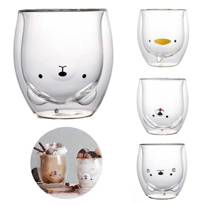 300ml Creative Double Wall Glass Mug Cute Beer Milk Coffee Cup Bear Cat Dog Animal Double-layer Glass Mug Valentine's Day Gift