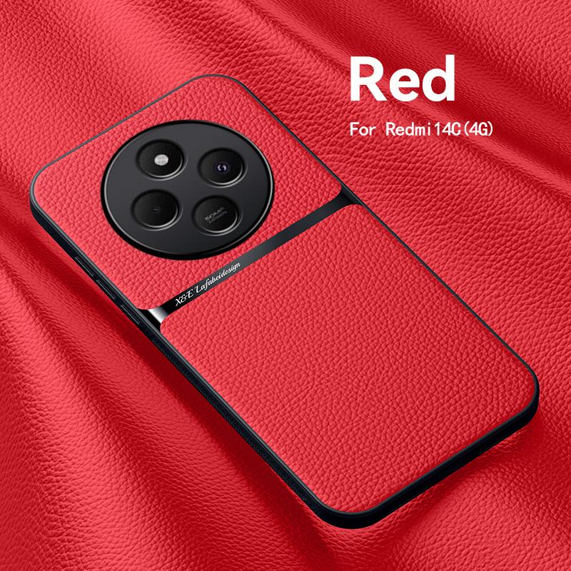 For Redmi 14C Leather Texture Built-in Magnetic TPU Soft Edge Anti-drop Anti-fingerprint Phone Case