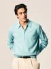 EDWARDMAX 5-Button Cotton Collar Summer Long Sleeve Knit (Emerald Blue)