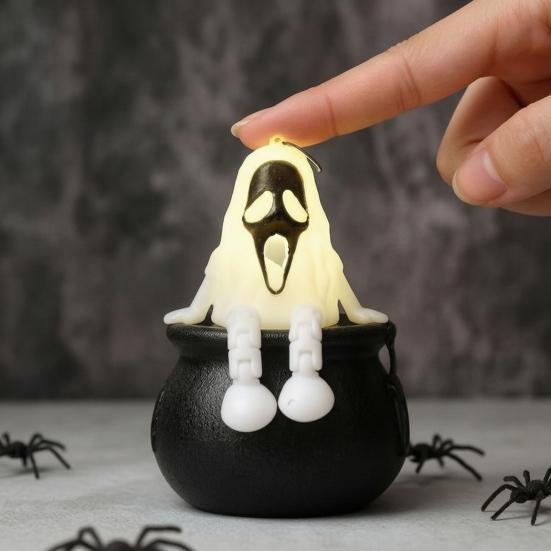 Halloween LED Night Light, Ghost Bat Pumpkin Shape Spooky Decor, Battery Operated Table Lamp for Party