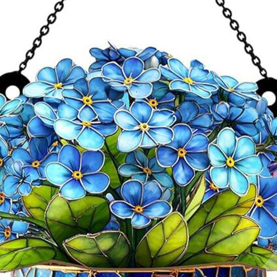 Floral Tea Cup And Book Suncatcher Stained Glass Effect Window Car Hanging Ornament Acrylic Garden Sun Catcher Panel for Women Mom Grandma