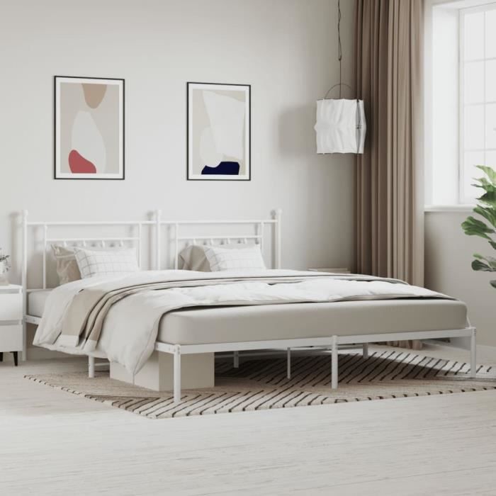 VidaXL Cadre de lit métal avec tête de lit blanc 200x200 cm 353593