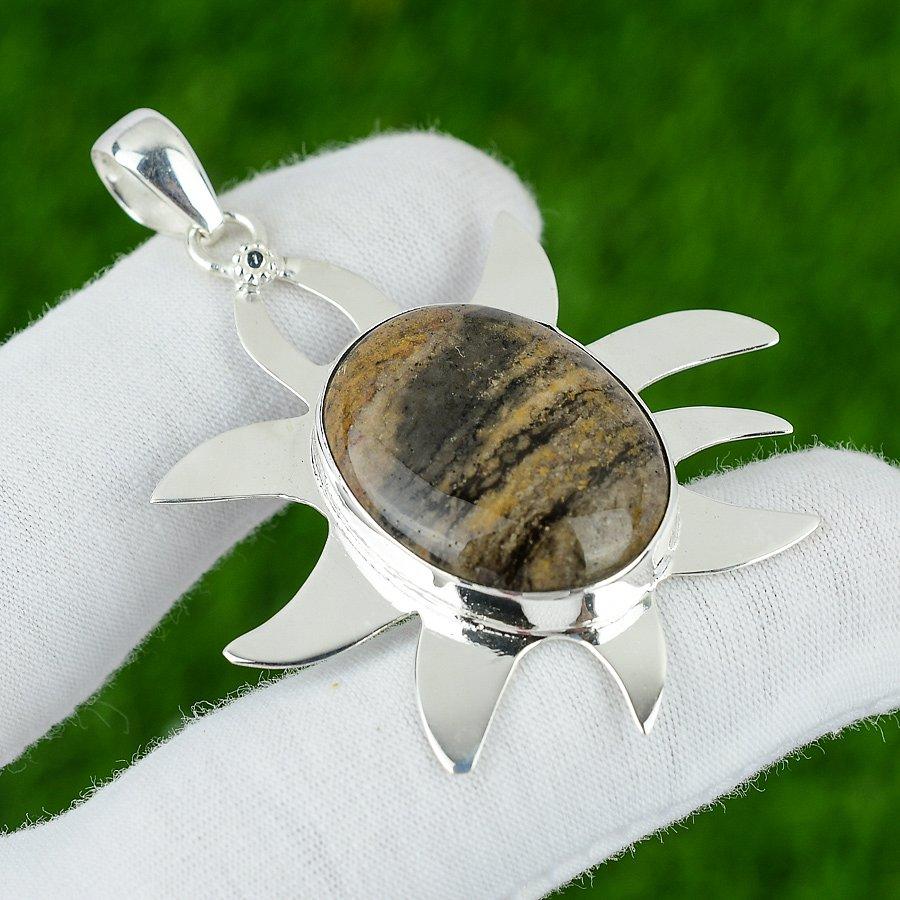 Regalo Per Donna Gioielli Ciondolo Argento Sterling 925 Pietra Preziosa Naturale Giada Oceanica