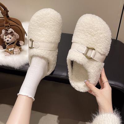 Women's Lightweight Comfortable Non-slip Heightening Winter Warm Plush Lining Non-slip Durable Casual Plush Cotton Slippers