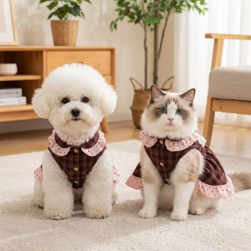Autumn Winter Dog Dresses New Style Dog Clothes Luxury Retro Dot Pet Skirt Puppy Vest Chihuahua Bichon Dog Princess Dress Shirts