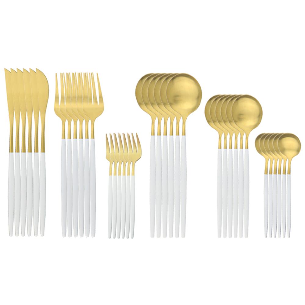 

36 шт. золотой набор столовых приборов, обеденные ножи, вилка для торта, десертная кофейная ложка, столовые приборы, столовые приборы из нержавеющей стали, набор столового серебра белый/золотой