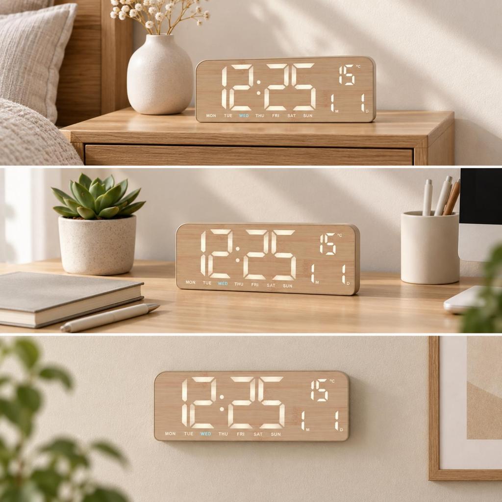 Digital LED Clock with Temperature Display Easy Reading Alarm