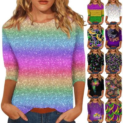 Sommeroberteile für Damen, Damenoberteile, Langarm, Rundhalsausschnitt, süße Hemden, lässiger Aufdruck, trendige Oberteile, Sommer-T-Shirt