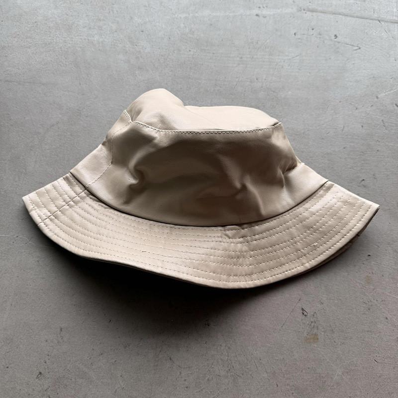 Vintage Pu Leather Bucket Hat With Wide Brim For Streetwear And Sun Protection