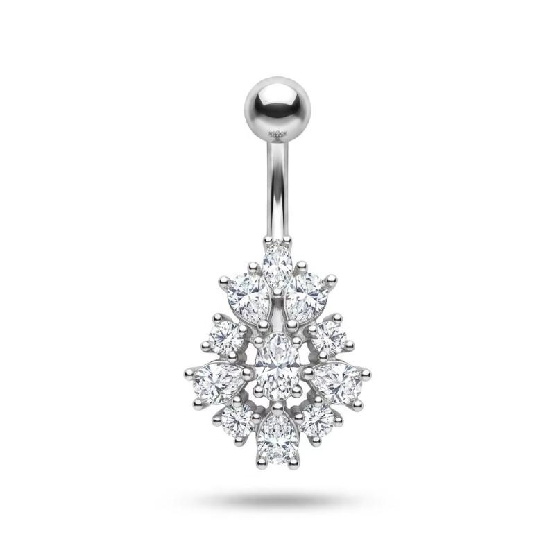 Crystal Dangling Heart Zircon Stainless Steel Navel Belly Button Piercing Jewelry For Women