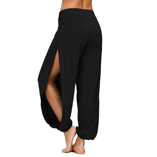 Women Harem Pants High Waist Side Slit Design Wide Leg Casual Trousers Solid Color Hip Hop Style Yoga Dance Pants