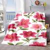 2026 New Arrivals 1pc Foldable Home Pink Floral Print Flannel Blanket - Soft Warm Cozy All-Season Luxury Bedspread with Vibrant Hibiscus Flower Design