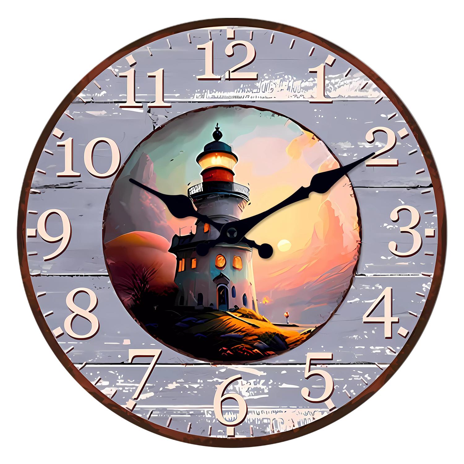 High-Quality Lighthouse High-Quality Wooden High-Quality Wall High-Quality Clock High-Quality For High-Quality Living High-Quality Room (as the picture,10 Inches)