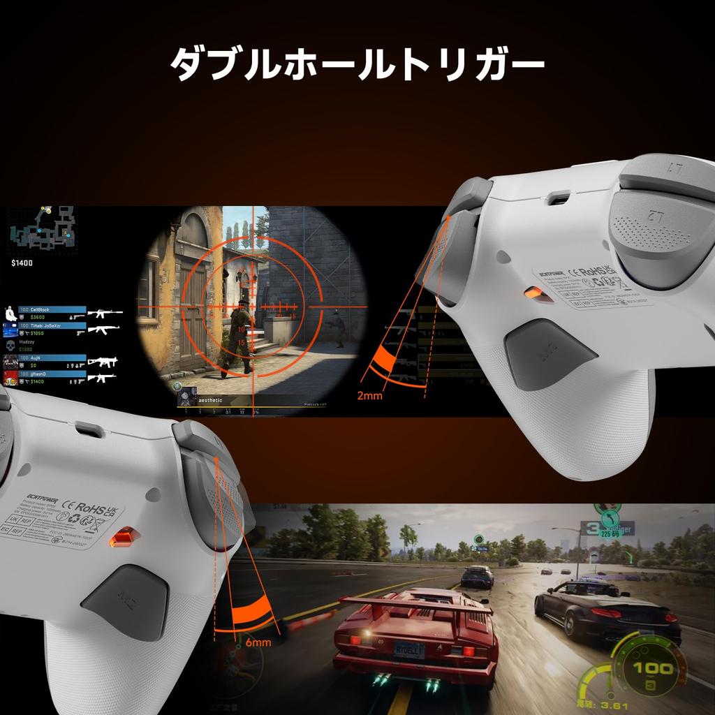 ECHTPower PC Controller with Multi-Function LCD, WirelessWired, 2.4G Receiver, Earphone Jack, 1000Hz Polling Rate, Hole Stick & Trigger, Turbo Fire,