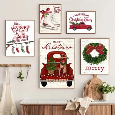 Merry Christmas Stocking Truck Car Wall Art Canvas Painting, Nordic Posters and Prints, Home Living Room Decor, 69F 0316